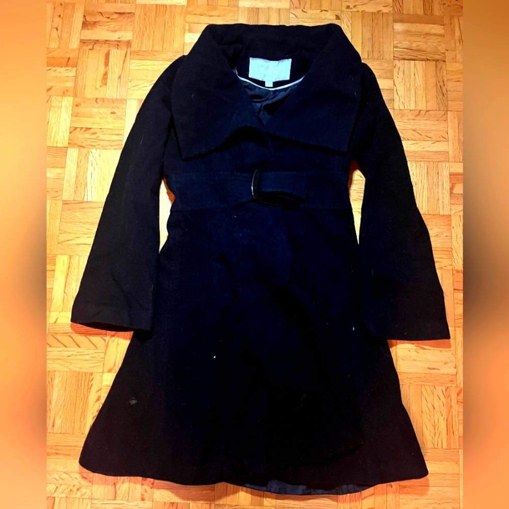 JESSICA SIMPSON Sz M(see measurements)Black Collar Buckle Coat #233